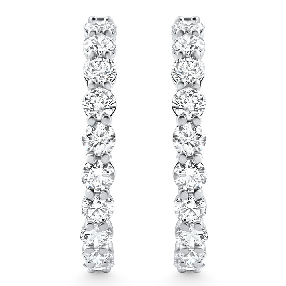 7Ct TW Round Diamond Inside Outside Hoops Vault Lock 14k White Gold Lab Grown