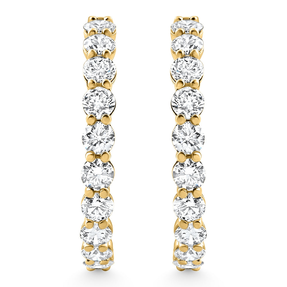 7Ct TW Round Diamond Inside Outside Hoops Vault Lock 14k Yellow Gold Lab Grown