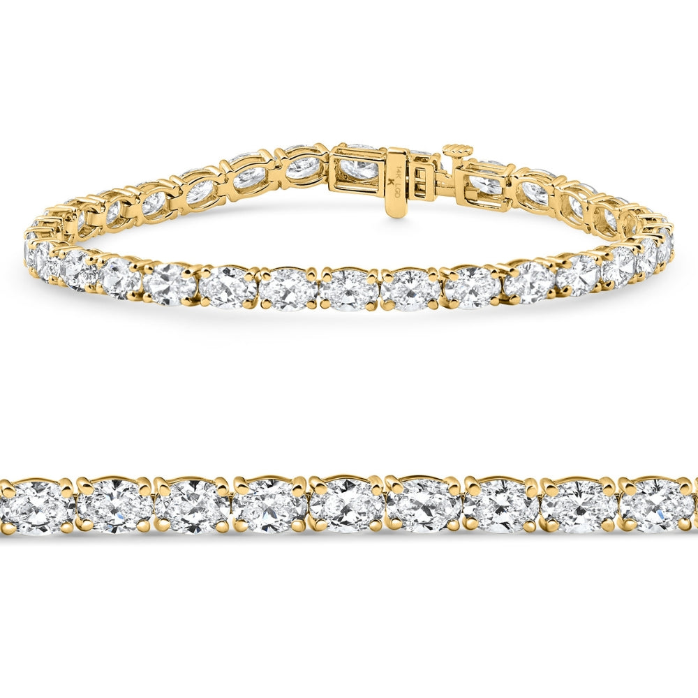 10.75Ct Oval Cut Diamond Tennis Bracelet 7" 14k Yellow Gold Lab Grown