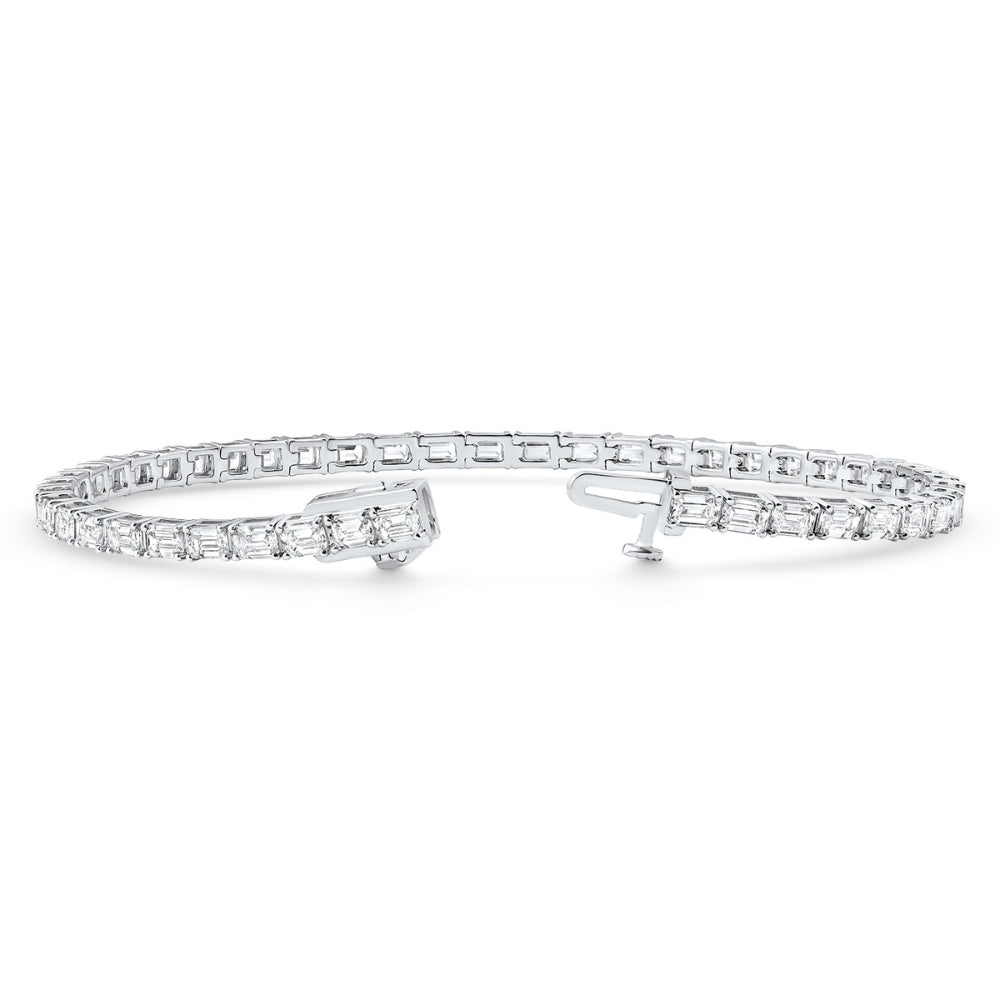7Ct Emerald Cut Diamond East West Tennis Bracelet 14k White Gold Lab Grown
