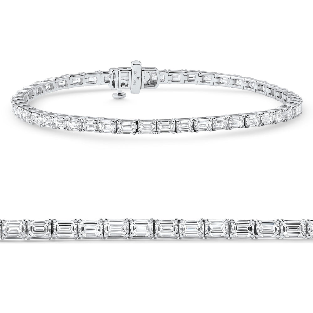 7Ct Emerald Cut Diamond East West Tennis Bracelet 14k White Gold Lab Grown