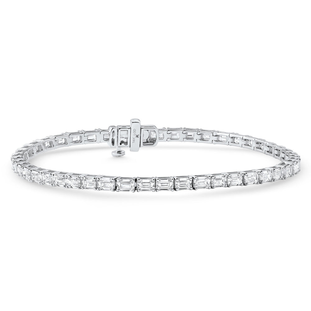 7Ct Emerald Cut Diamond East West Tennis Bracelet 14k White Gold Lab Grown