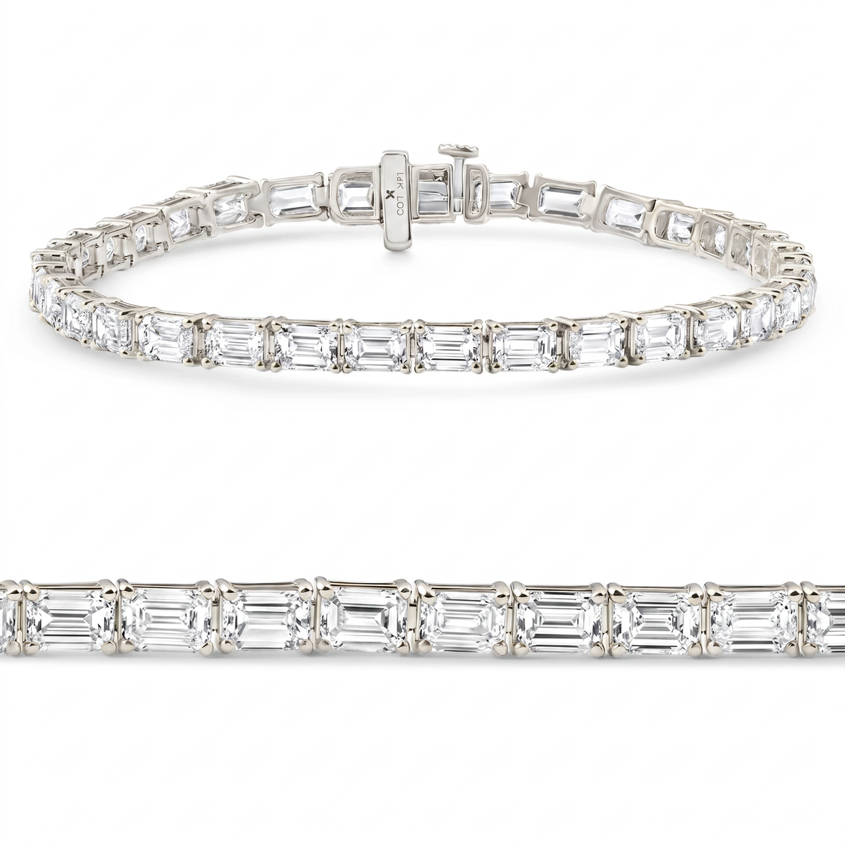 Certified 12.25Ct Emerald Cut Diamond Tennis Bracelet White Gold Lab Grown
