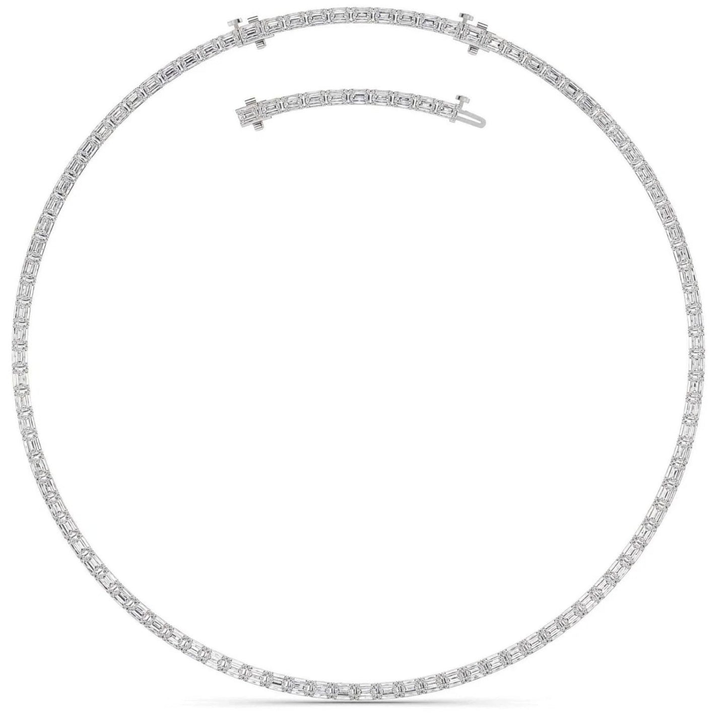 34Ct Emerald Cut Diamond Tennis Necklace Lab Grown 14k White Gold 18"