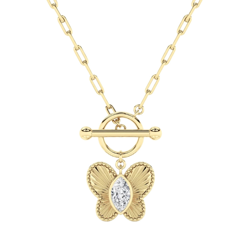 Certified 1Ct Diamond Marquise Solitaire Necklace 14k Yellow Gold 18"