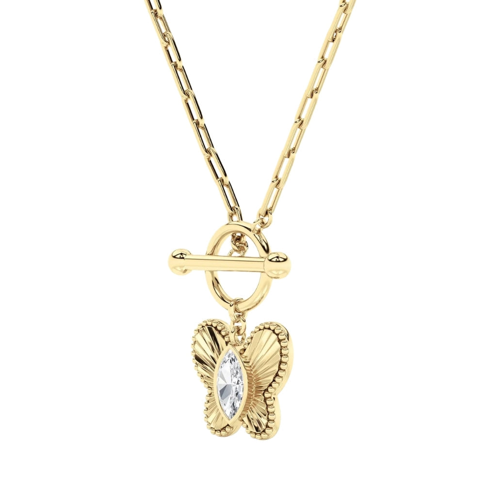 Certified 1Ct Diamond Marquise Solitaire Necklace 14k Yellow Gold 18"