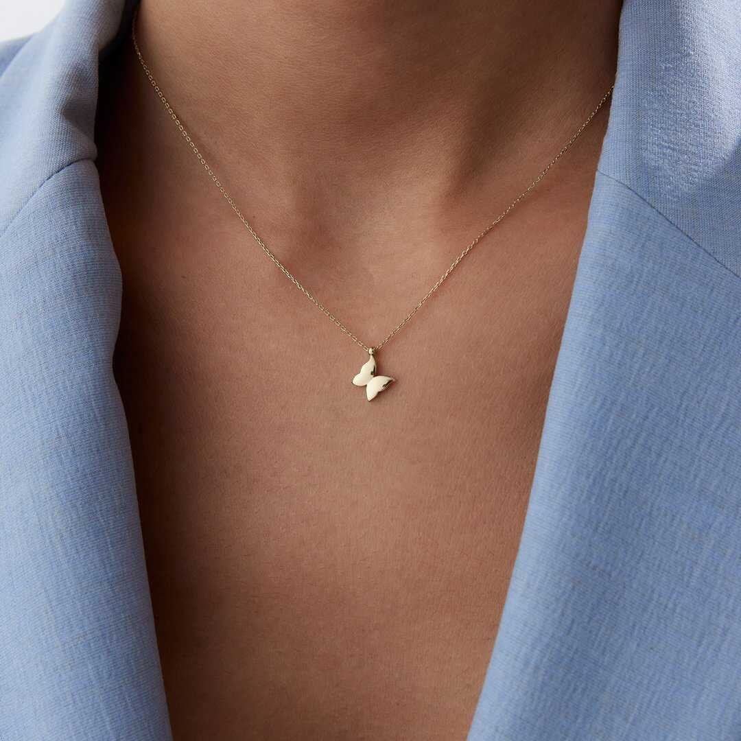 14k Gold 14k Solid Gold Butterfly Necklace