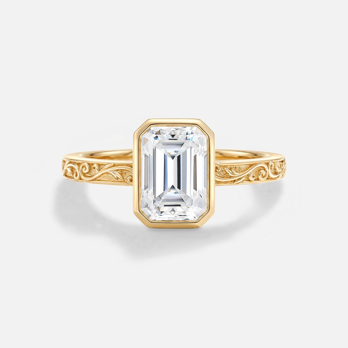 Emerald Cut Moissanite Solitaire Engagement Ring - Fleur