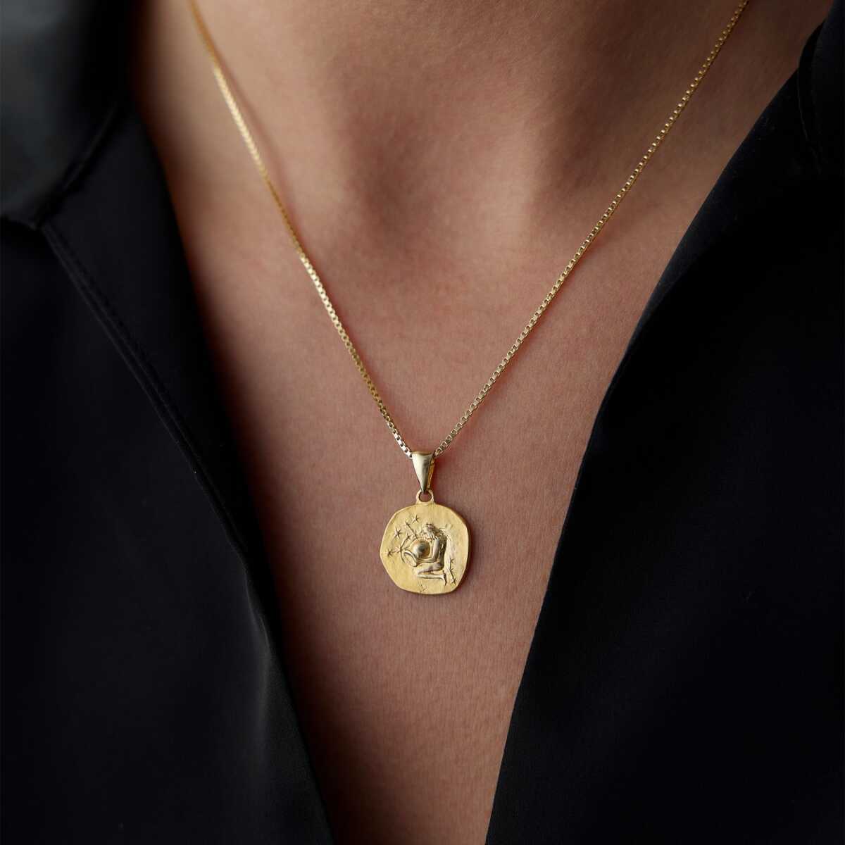 14k Gold Aquarius Zodiac Necklace