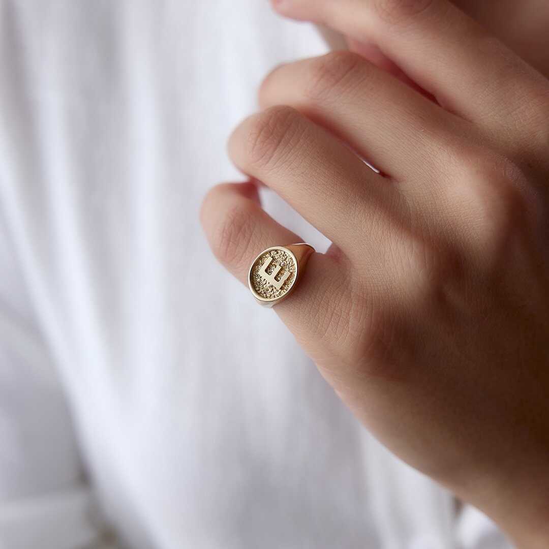 14k Gold Embossed Initial Signet Ring
