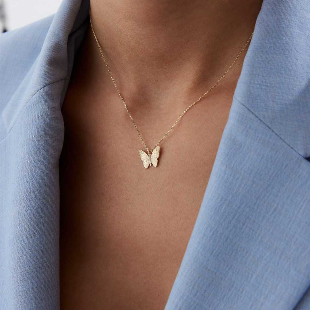 Women’s Butterfly Necklace in 14k Gold