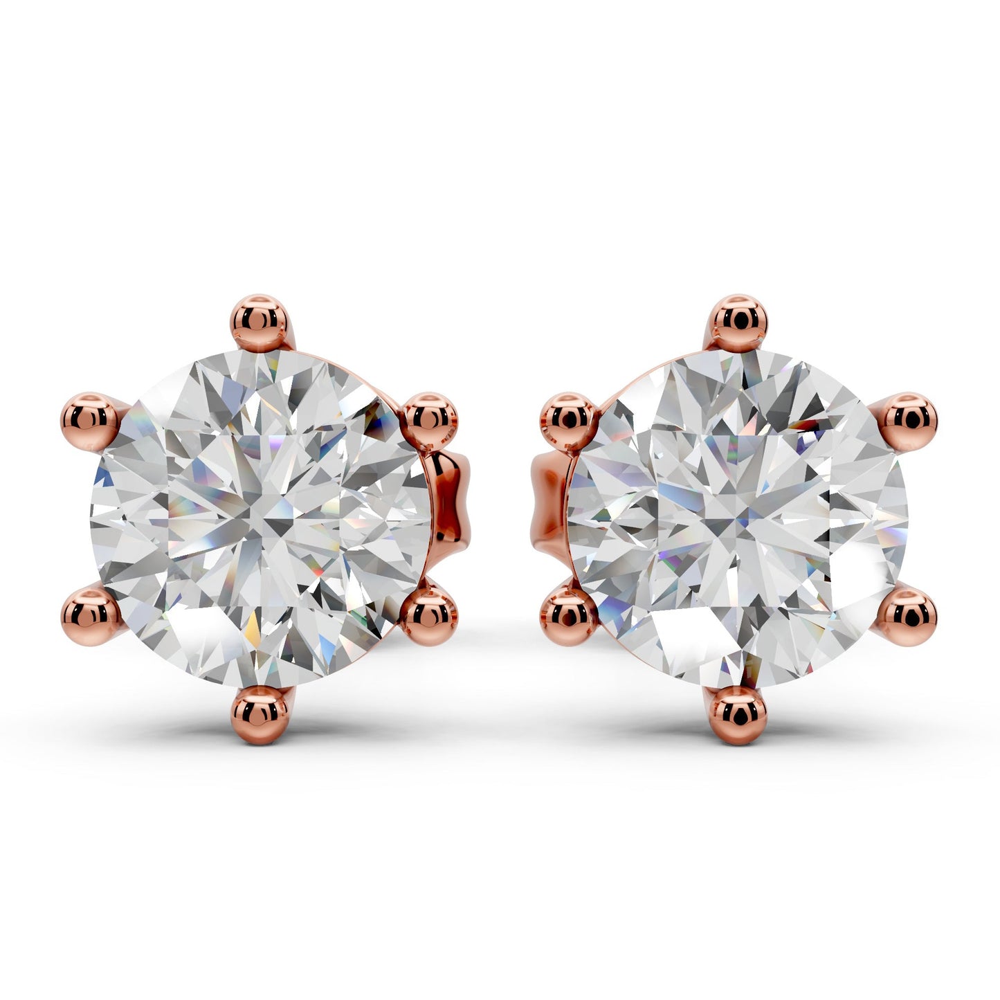Lab Grown Diamond Stud Earrings 14k Solid Gold 6 Prong Diamond Earrings Women VS1 Clarity IGI Certified