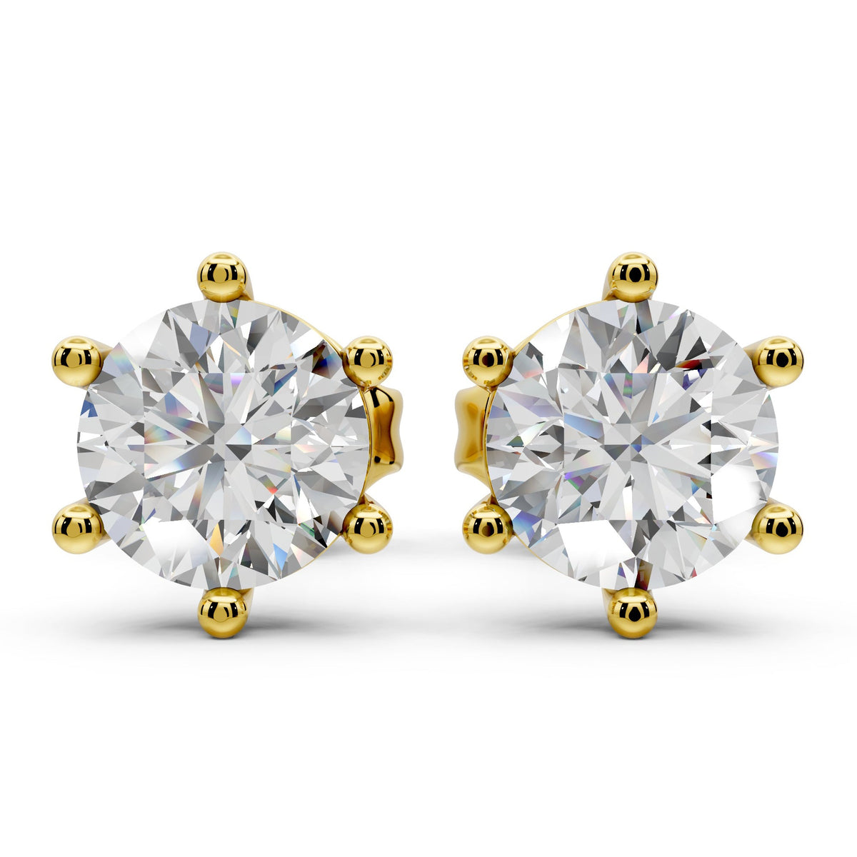 Lab Grown Diamond Stud Earrings 14k Solid Gold 6 Prong Diamond Earrings Women VS1 Clarity IGI Certified