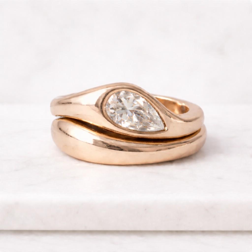 Pear Cut Lab Grown Diamond Bypass Engagement Ring Set in 14K Yellow Gold