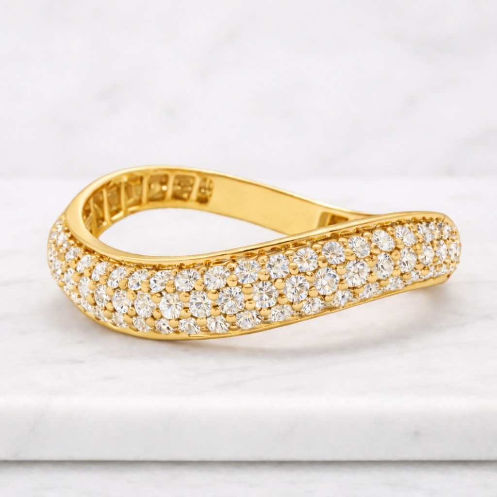 Curved Lab Grown Diamond Wedding Band in 14K Yellow Gold