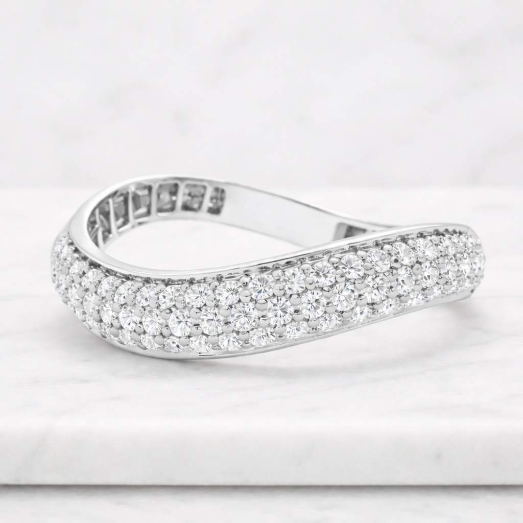 Curved Lab Grown Diamond Wedding Band in 14K Yellow Gold