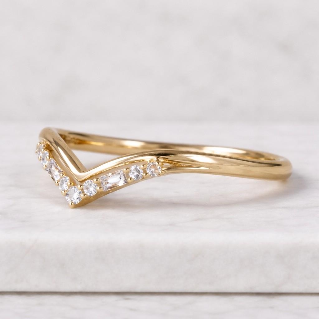 Chevron Wedding Band Baguette and Round Lab Grown Diamonds Band