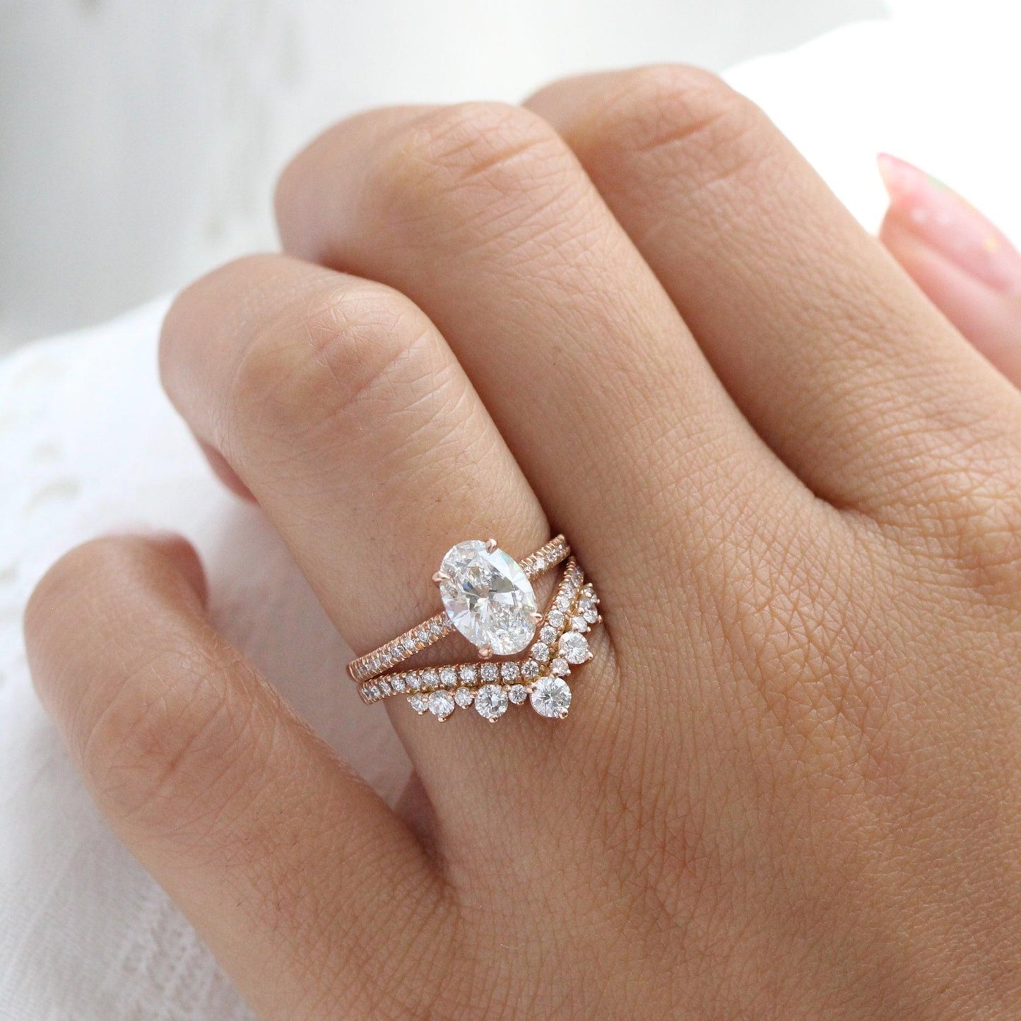 Grace’s Tiara | Vintage Oval Cut Lab Diamond Bridal Set 2pcs