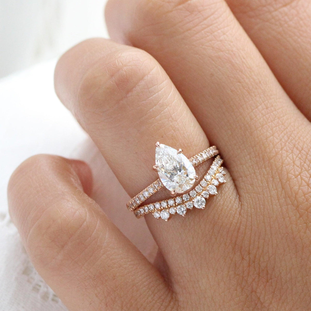 Grace’s Diadem | Vintage Pear Cut Lab Diamond Bridal Set 2pcs