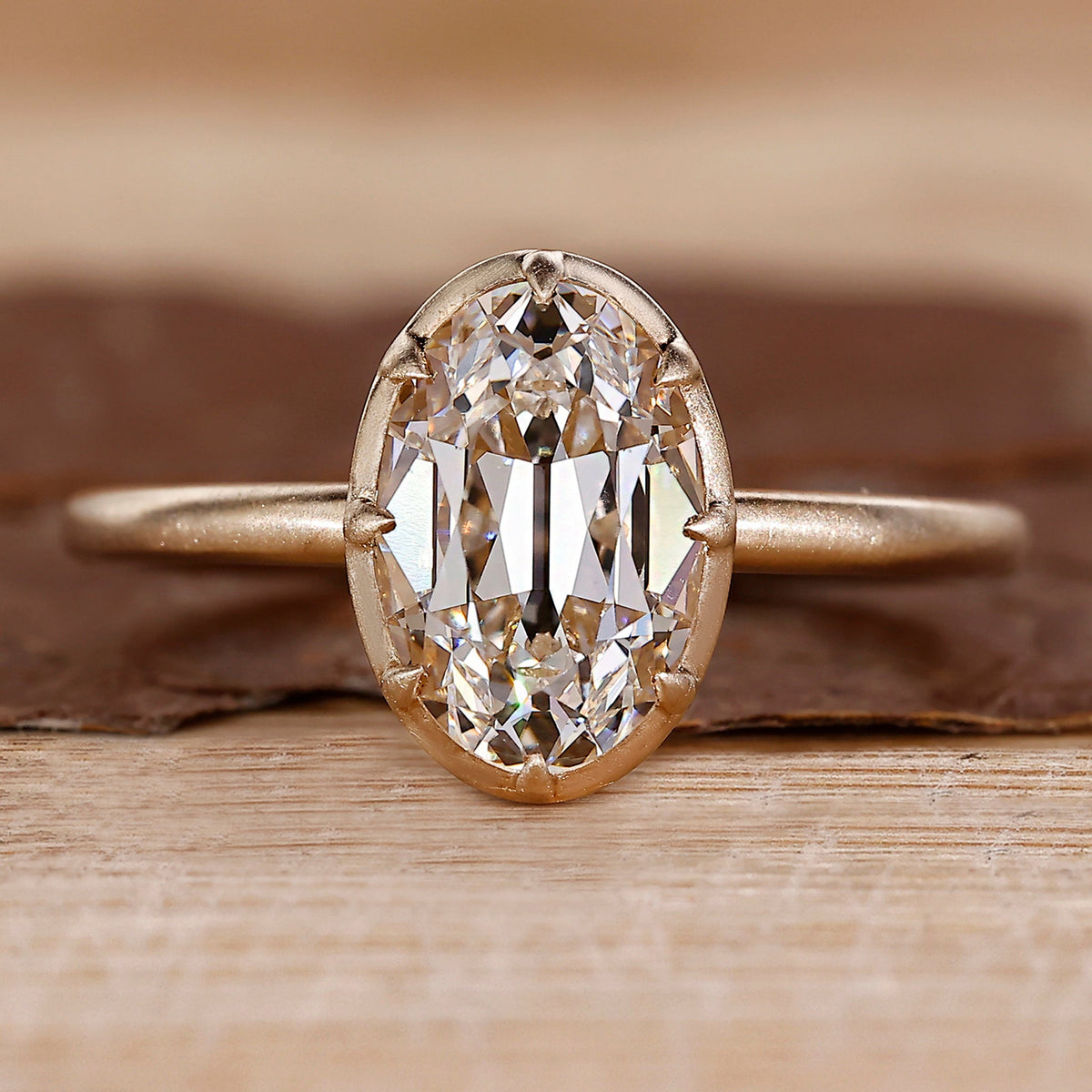 Oval Old European Cut Bezel Set Engagement Ring in Matt Finish