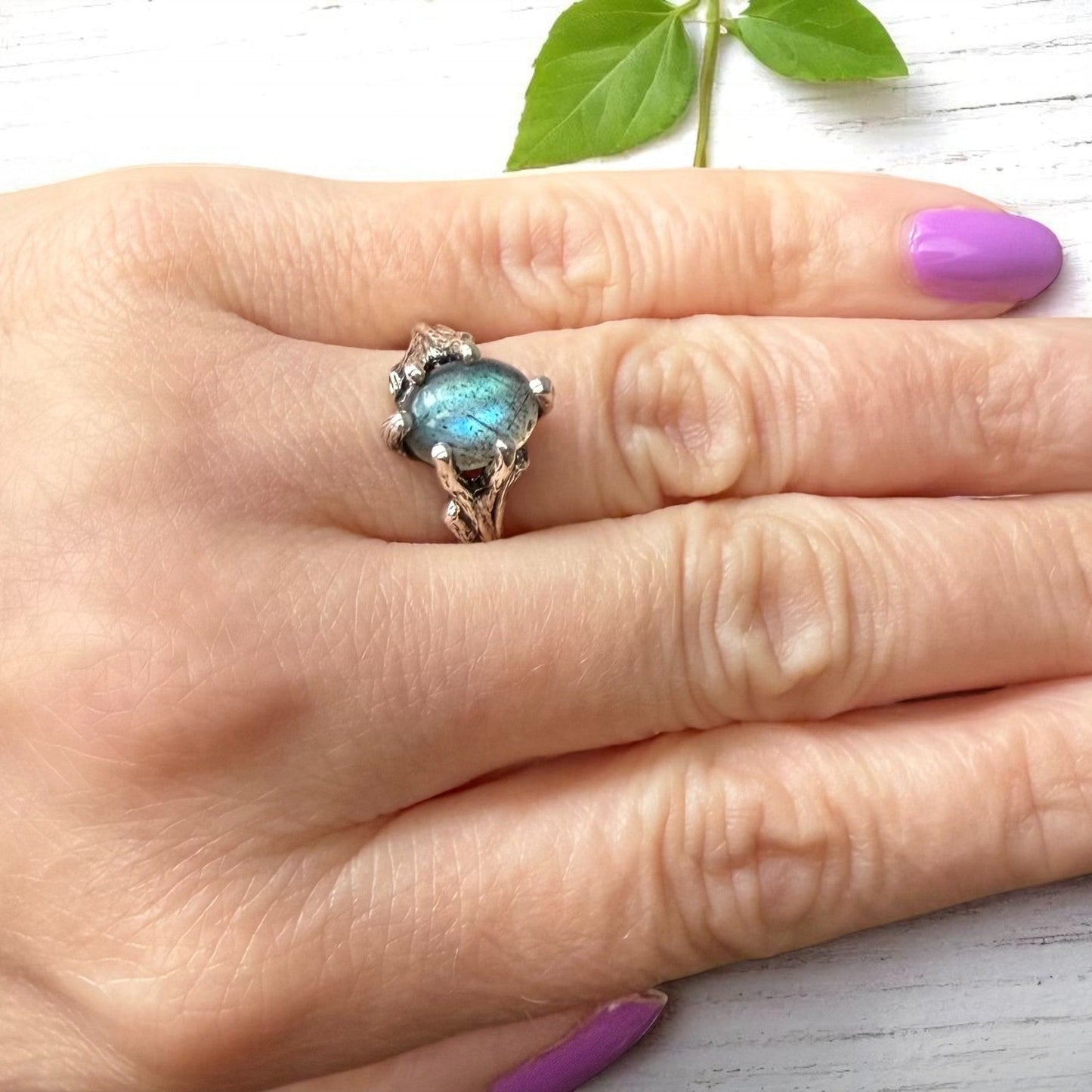Labradorite Gemstone Silver Twig Ring