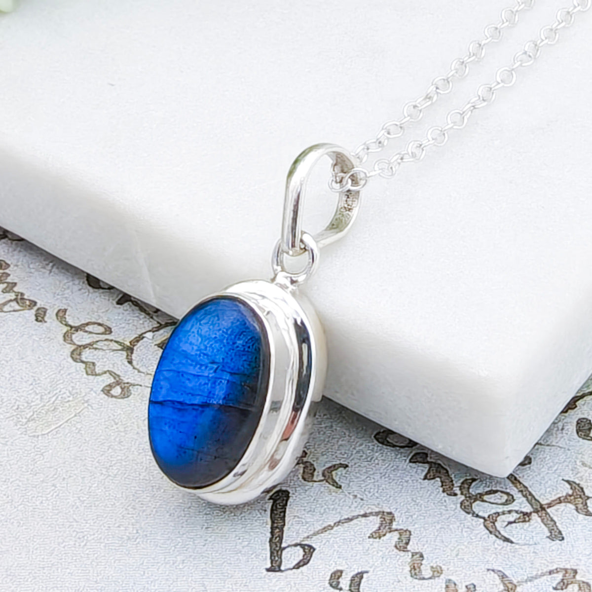 Labradorite Pendants in Sterling Silver | 15mm length | Blue Gemstone