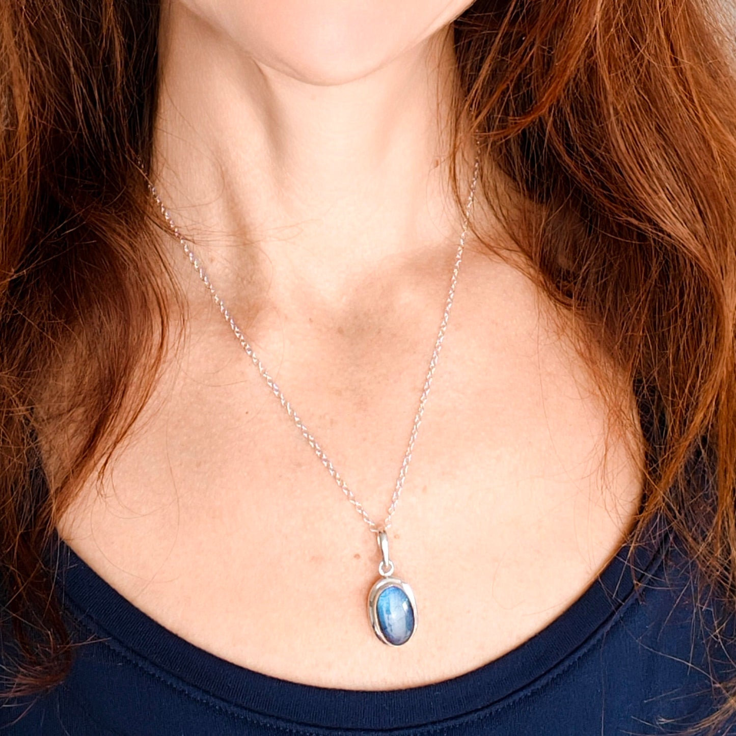 Labradorite Pendants in Sterling Silver | 15mm length | Blue Gemstone