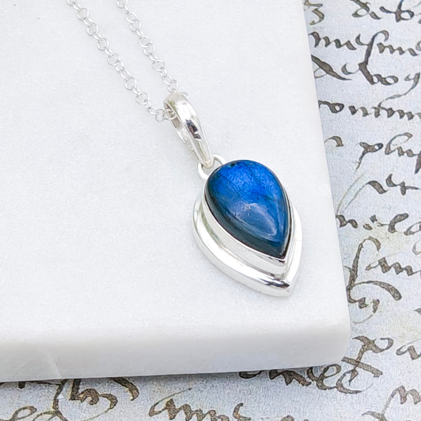 Labradorite Pendants in Sterling Silver | 15mm length | Blue Gemstone