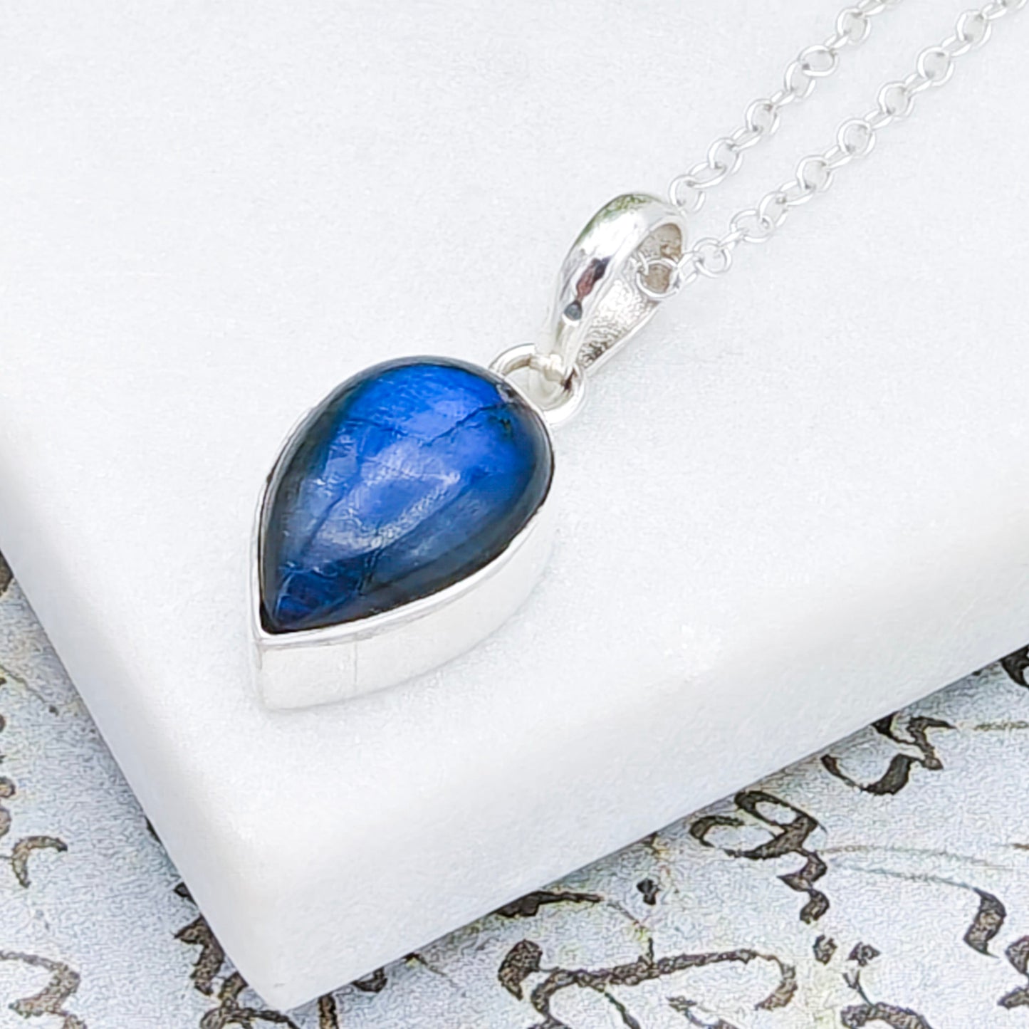 Labradorite Pendants in Sterling Silver | 15mm length | Blue Gemstone