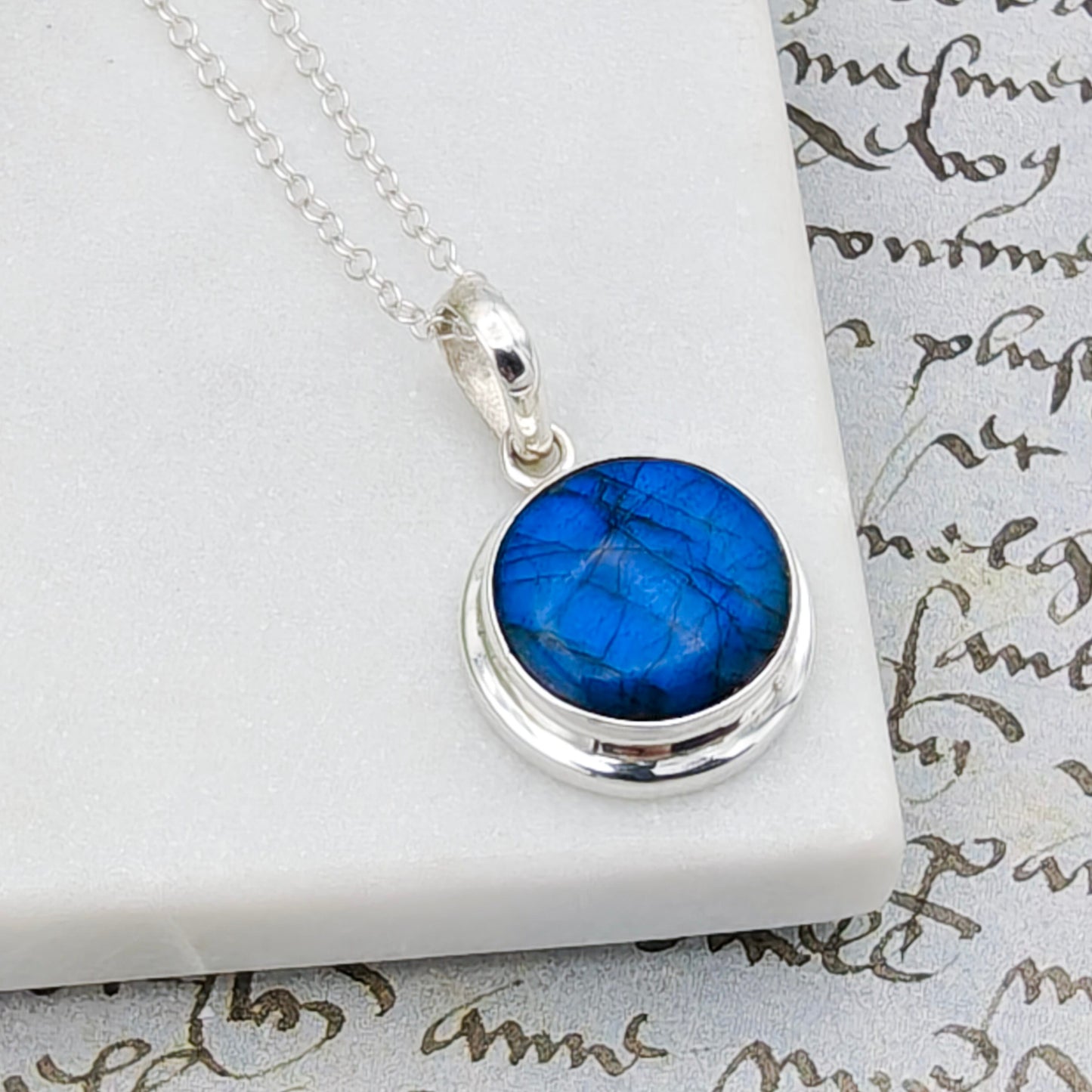 Labradorite Pendants in Sterling Silver | 15mm length | Blue Gemstone