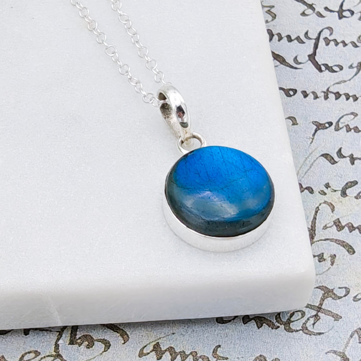 Labradorite Pendants in Sterling Silver | 15mm length | Blue Gemstone
