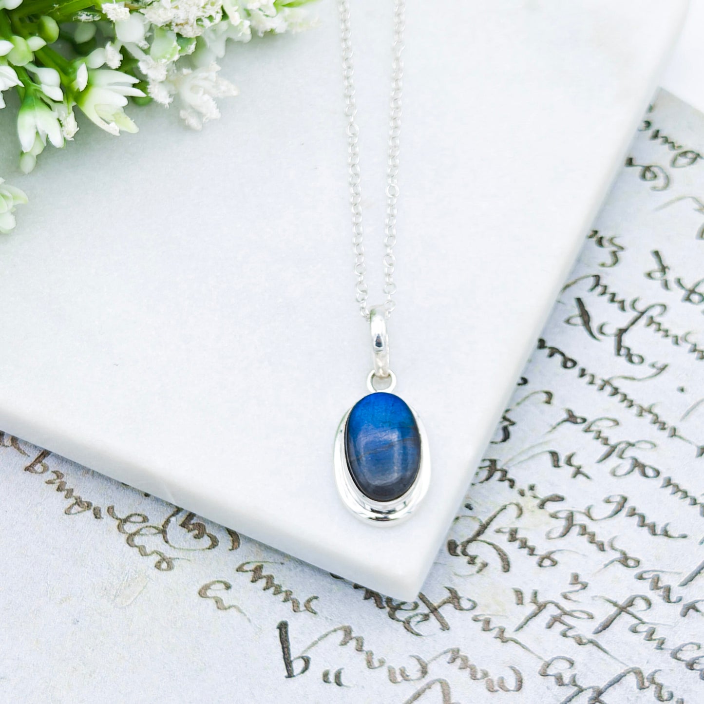 Labradorite Pendants in Sterling Silver | 15mm length | Blue Gemstone