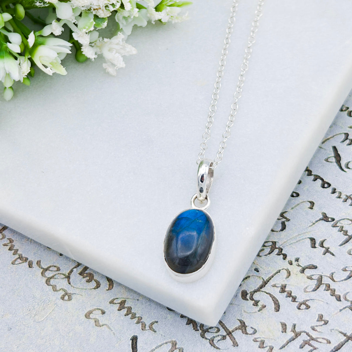 Labradorite Pendants in Sterling Silver | 15mm length | Blue Gemstone