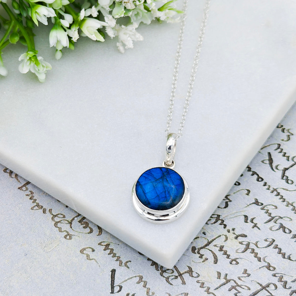 Labradorite Pendants in Sterling Silver | 15mm length | Blue Gemstone