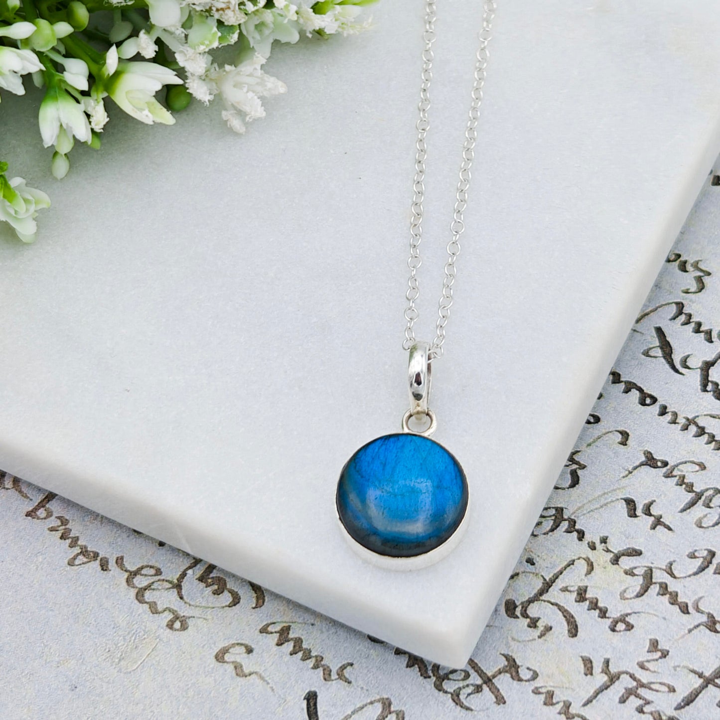 Labradorite Pendants in Sterling Silver | 15mm length | Blue Gemstone