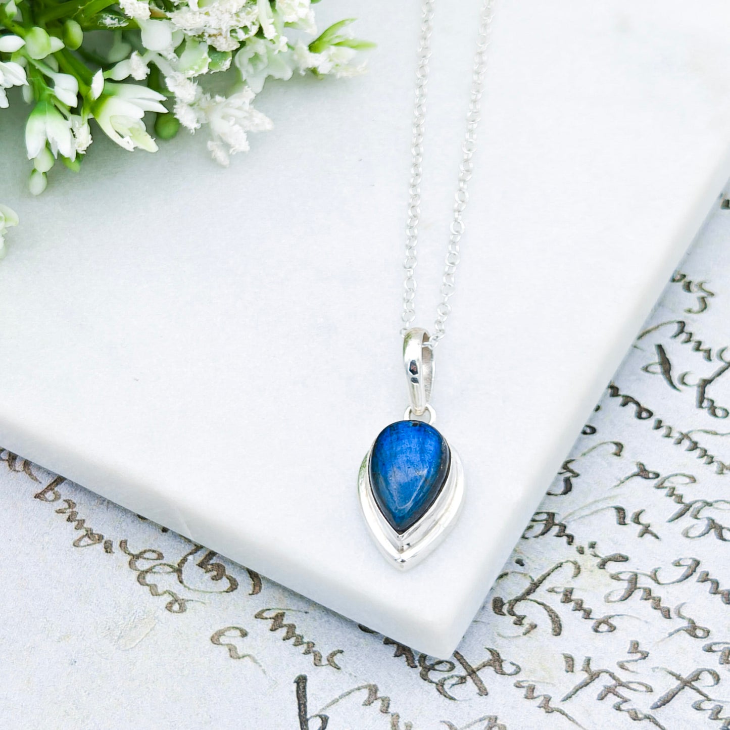 Labradorite Pendants in Sterling Silver | 15mm length | Blue Gemstone