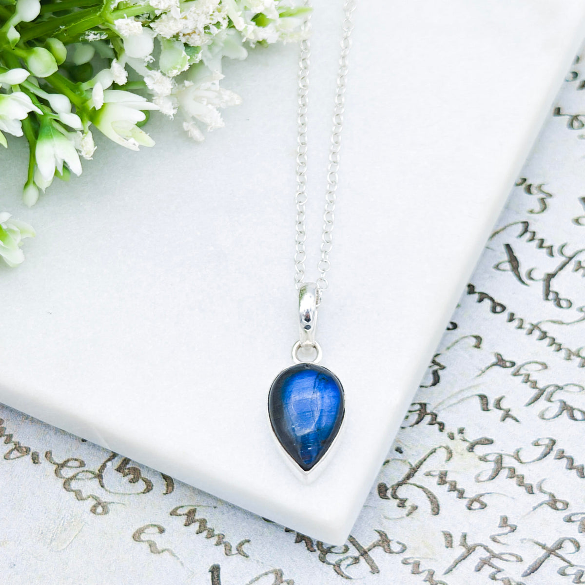 Labradorite Pendants in Sterling Silver | 15mm length | Blue Gemstone