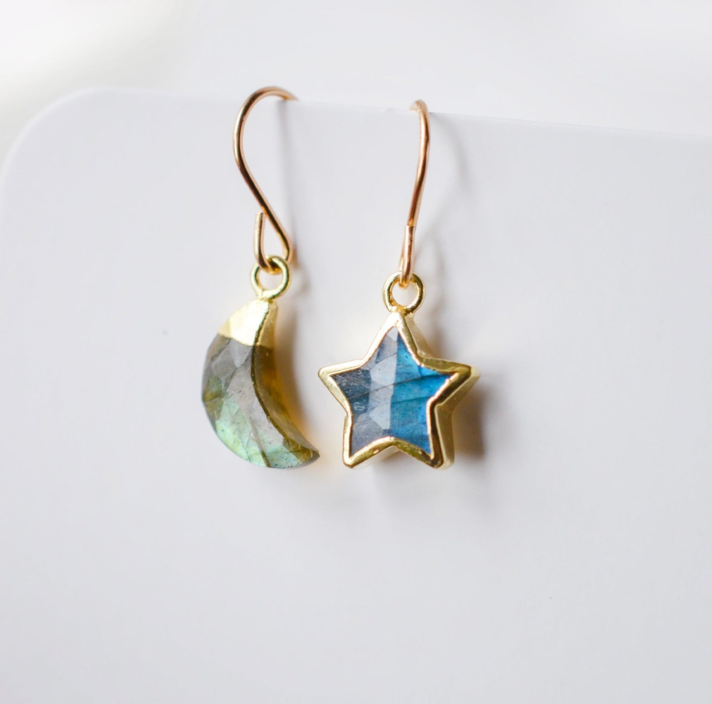 Labradorite Moon and Star Earrings