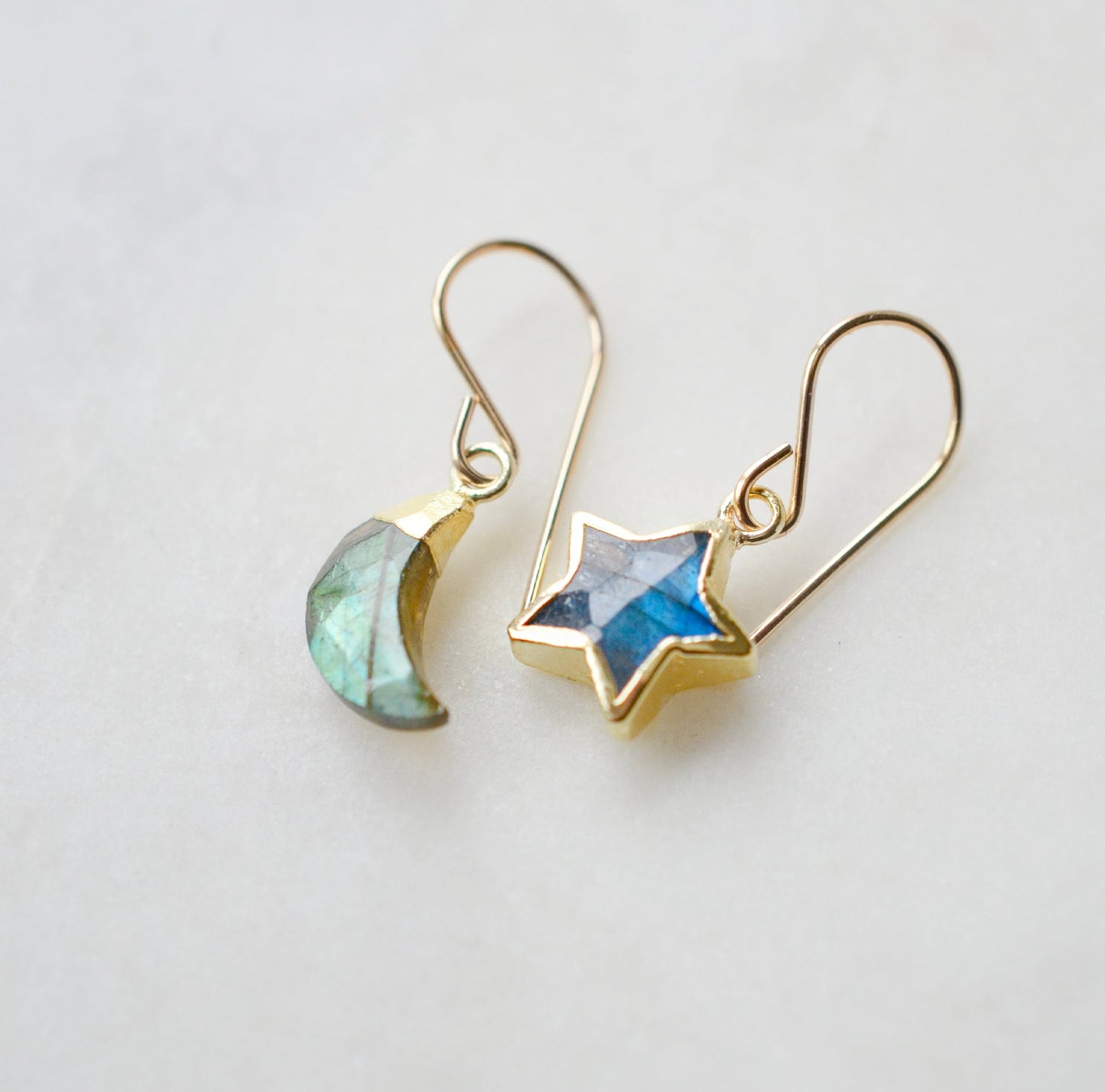 Labradorite Moon and Star Earrings