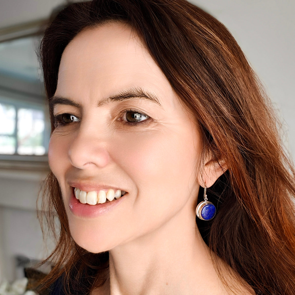 Lapis Lazuli Earrings | 15mm Round | September Birthstone | Sterling Silver