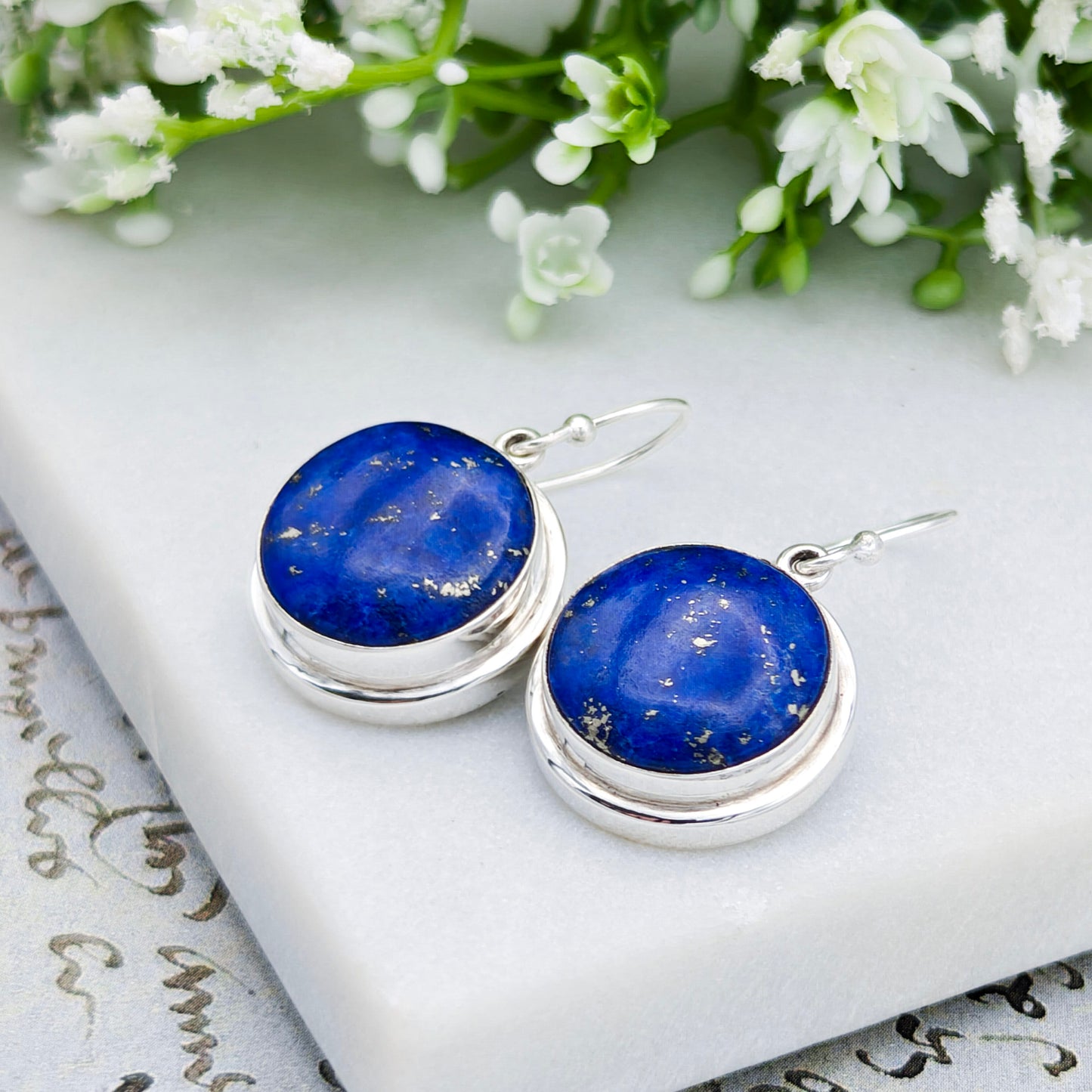 Lapis Lazuli Earrings | 15mm Round | September Birthstone | Sterling Silver