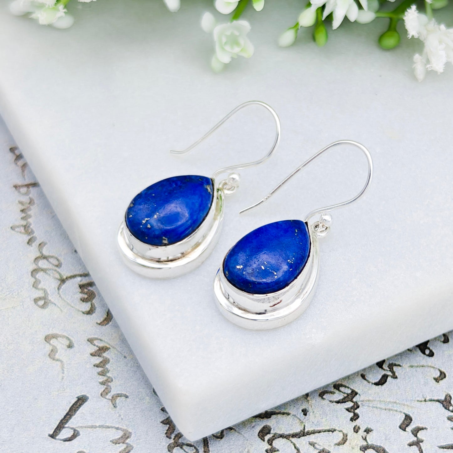 Lapis Lazuli Earrings | 15mm Teardrop | September Birthstone | Sterling Silver