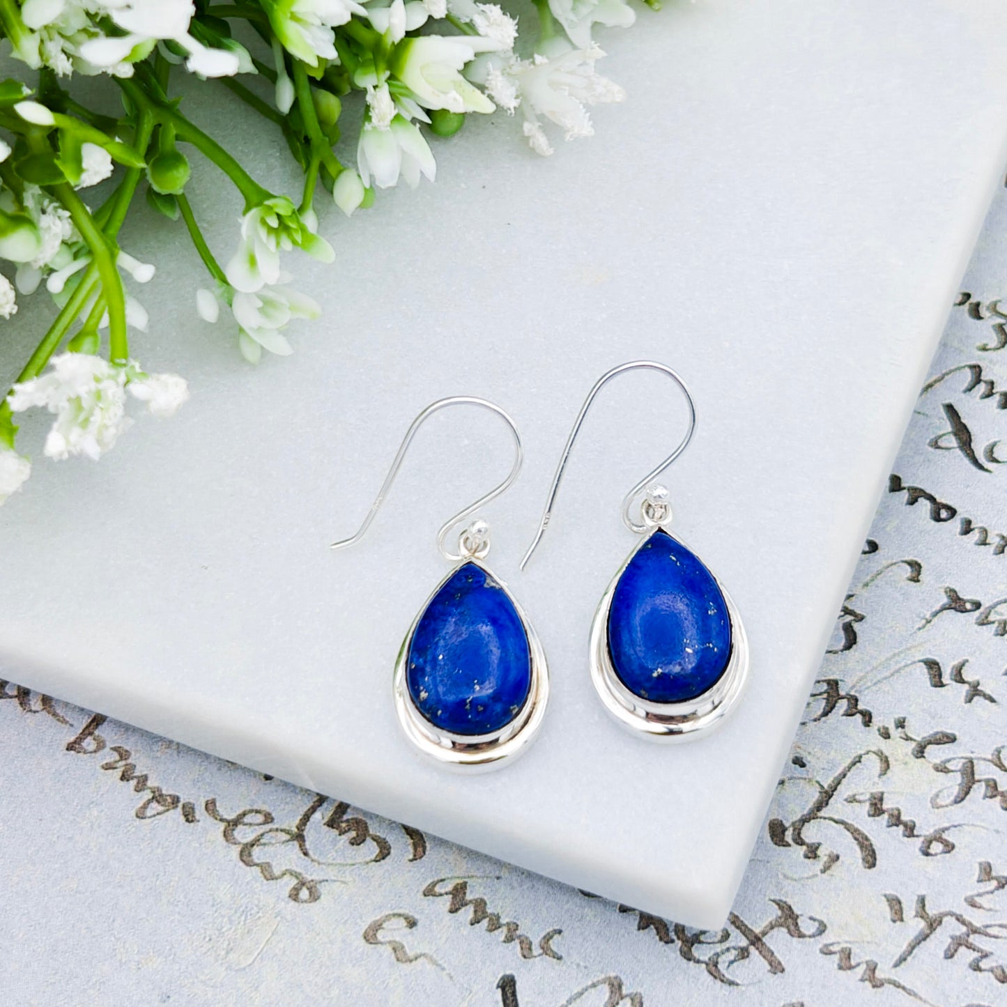 Lapis Lazuli Earrings | 15mm Teardrop | September Birthstone | Sterling Silver