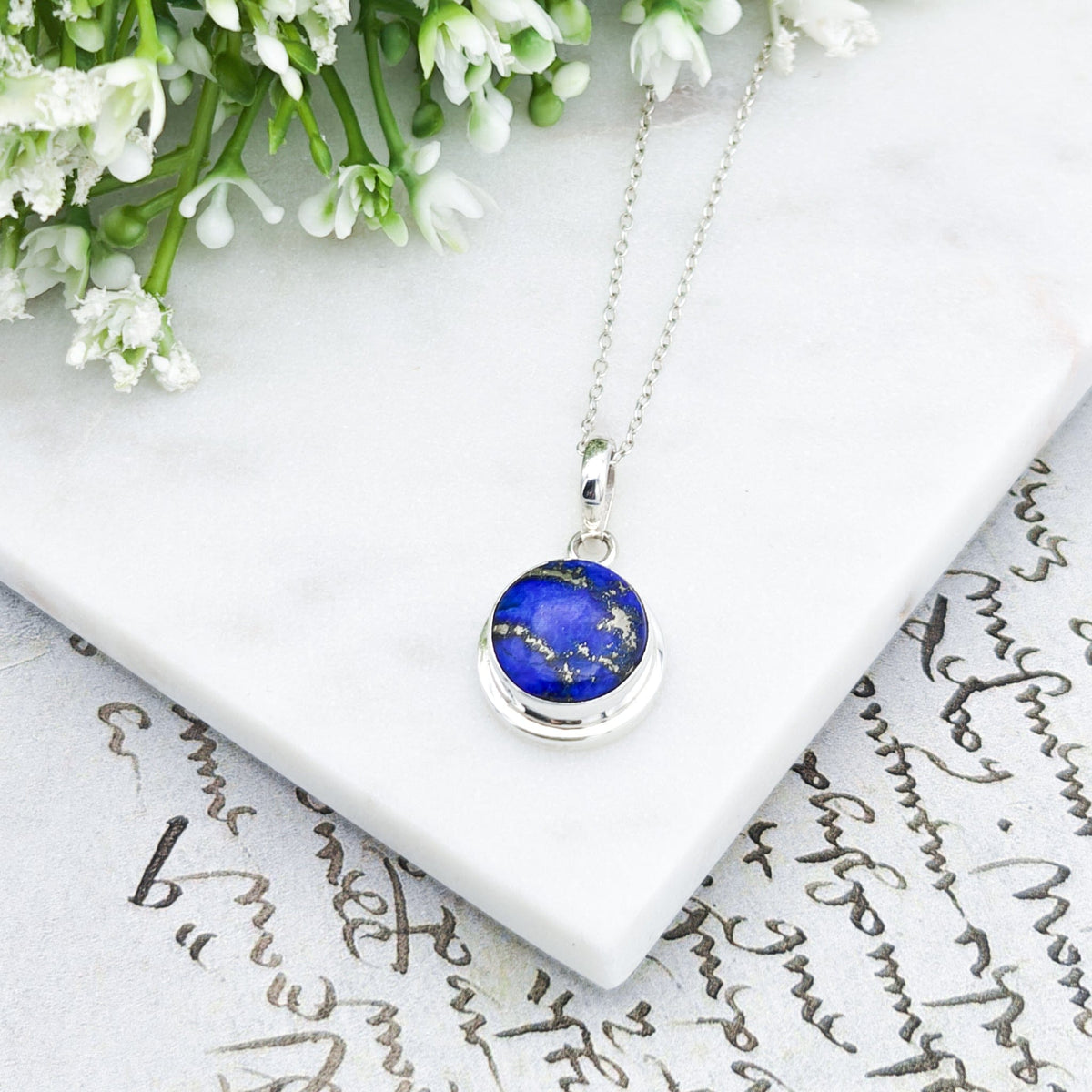 Lapis Lazuli Pendant | 13mm Circle | September Birthstone | Sterling silver