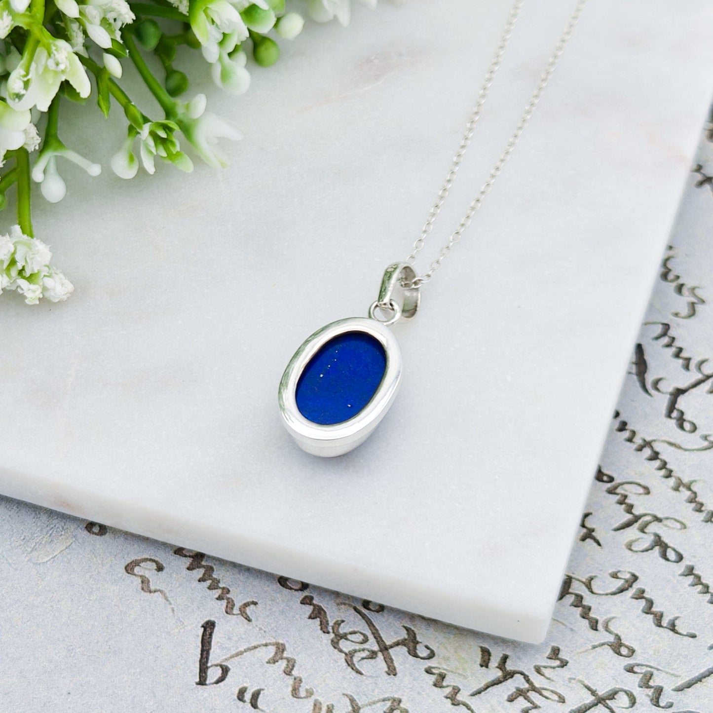 Lapis Lazuli Pendant | 15mm Oval | September Birthstone | Sterling silver
