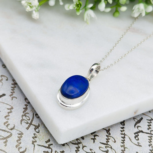 Lapis Lazuli Pendant | 15mm Oval | September Birthstone | Sterling silver