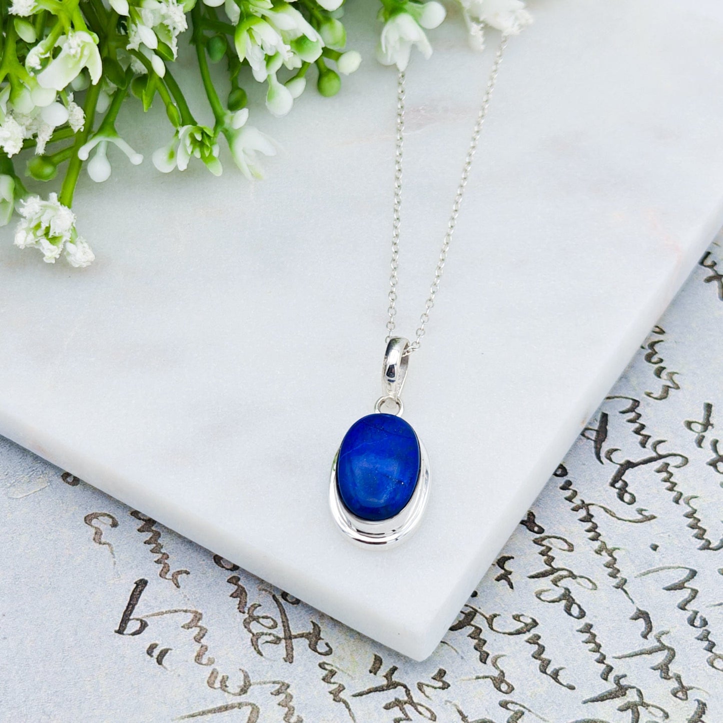 Lapis Lazuli Pendant | 15mm Oval | September Birthstone | Sterling silver