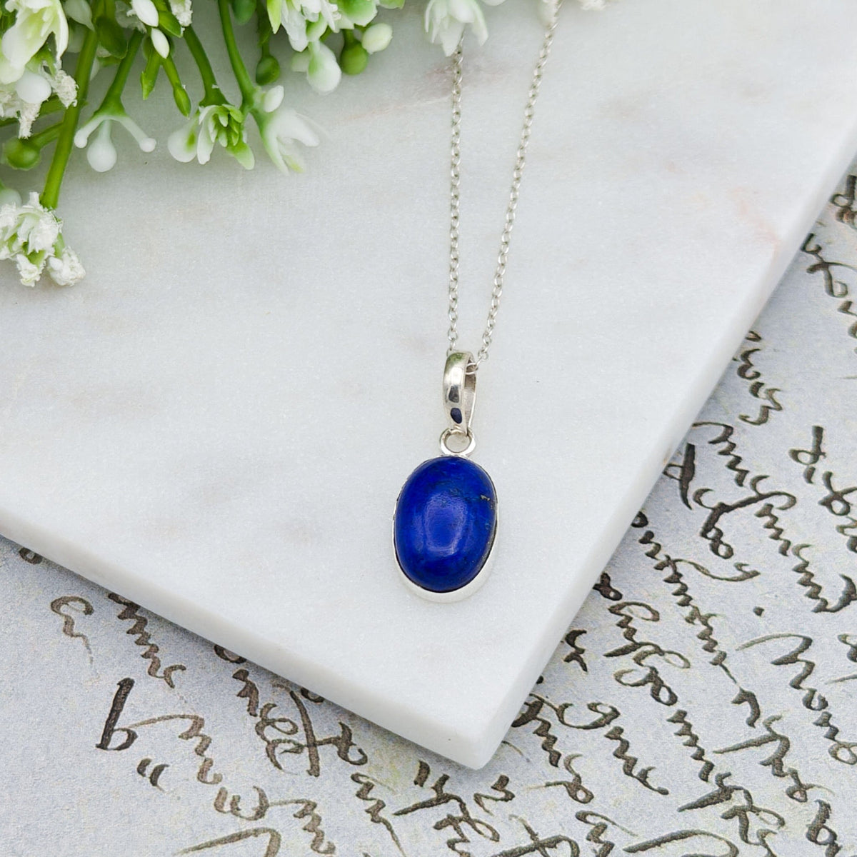 Lapis Lazuli Pendant | 15mm Oval | September Birthstone | Sterling silver