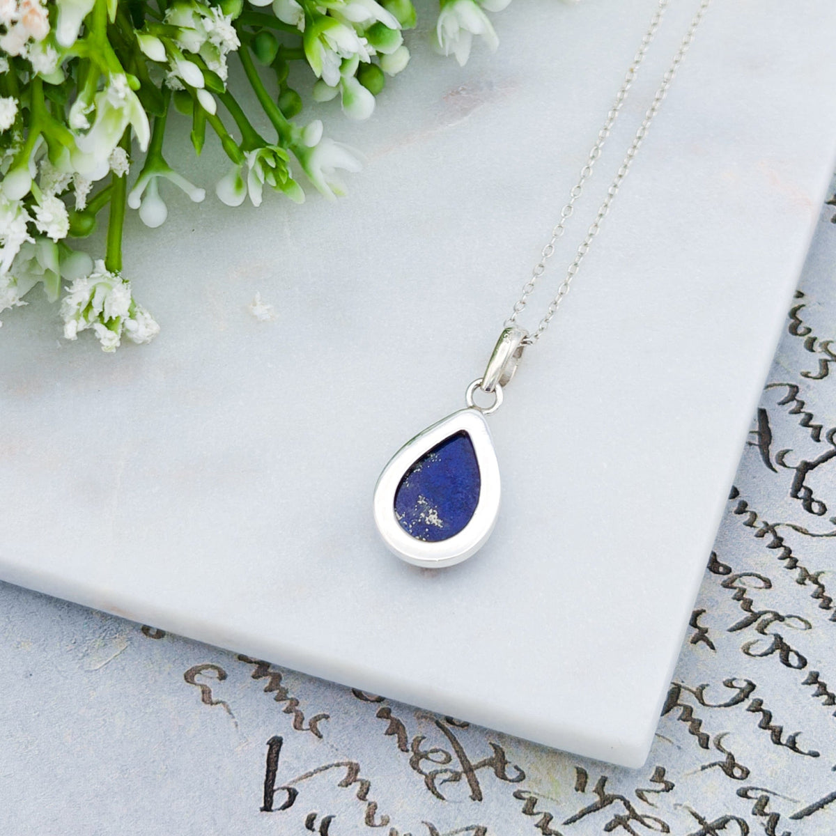 Lapis Lazuli Pendant | 15mm Teardrop | September Birthstone | Sterling silver