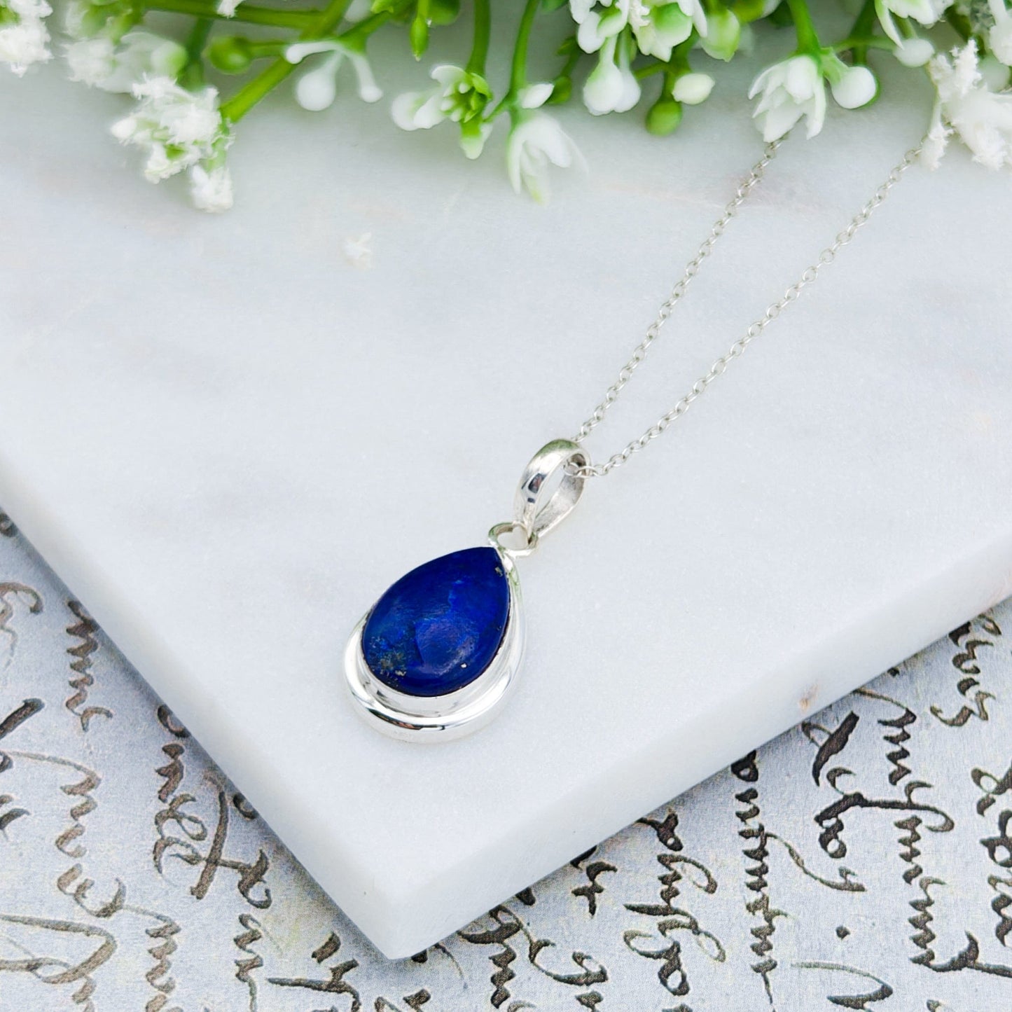 Lapis Lazuli Pendant | 15mm Teardrop | September Birthstone | Sterling silver